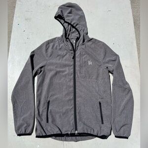 Men's YoungLA Jacket Gray Spell-Out Windbreaker S Hood Full-Zip Light Rain Gym